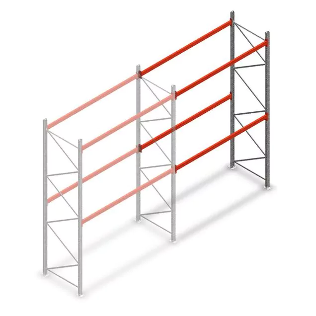 Palettenregal AR T2 3500x2700x1100mm (hxbxt) 2 Ebenen 2844kg/Ebene Anbauregal mit vormontierten Rahmen