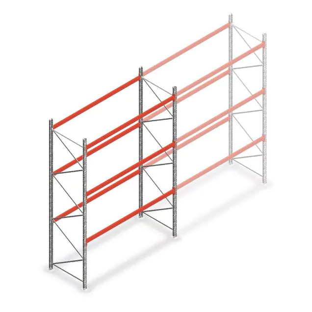 Palettenregal AR T2 4000x2700x1100mm (hxbxt) 3 Ebenen 2844kg/Ebene Anfangsregal mit vormontierten Rahmen