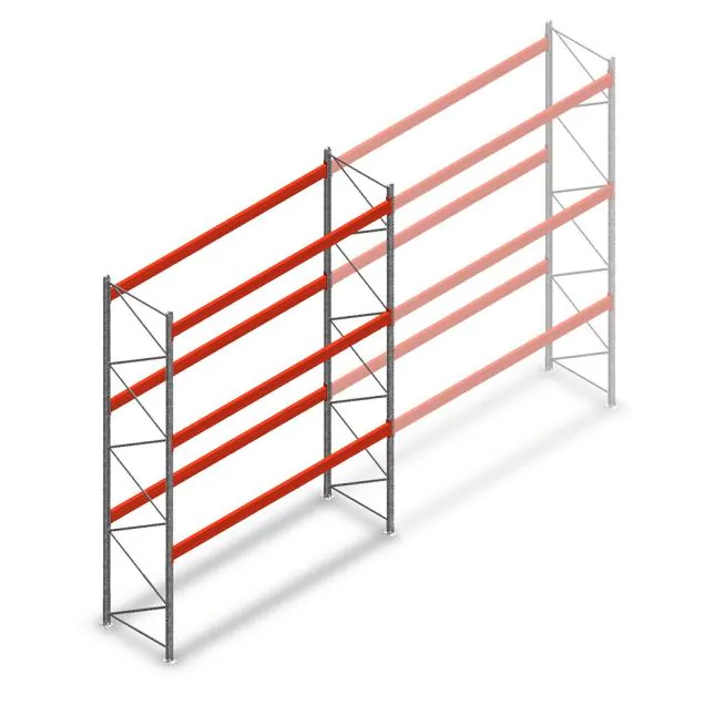 Palettenregal AR T2 5000x3600x1100mm (hxbxt) 3 Ebenen 3004kg/Ebene Anfangsregal mit vormontierten Rahmen
