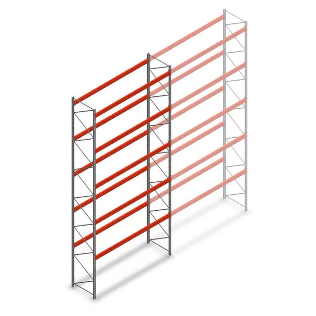 Palettenregal AR T2 8000x3600x1100mm (hxbxt) 5 Ebenen 3004kg/Ebene Anfangsregal mit vormontierten Rahmen