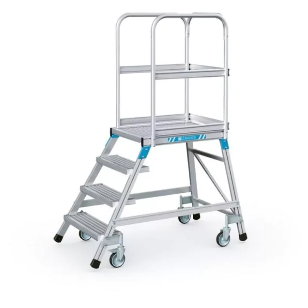 Verfahrbare Plattformtreppe Zarges Gitterstahl mit 4 Stufen 960 mm