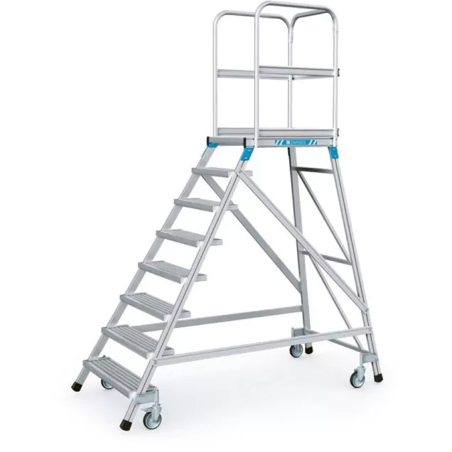 Fahrbare Plattformtreppe Zarges Gitterstahl einfach 8 Stufen 1920 mm