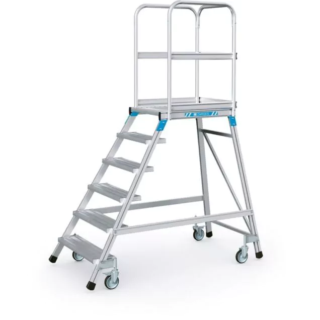 Fahrbare Plattformtreppe Zarges Aluminium Einzel 6 Stufen 1440 mm