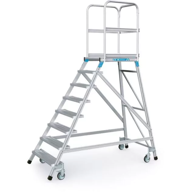 Fahrbare Plattformtreppe Zarges Aluminium Einzel 8 Stufen 1920 mm