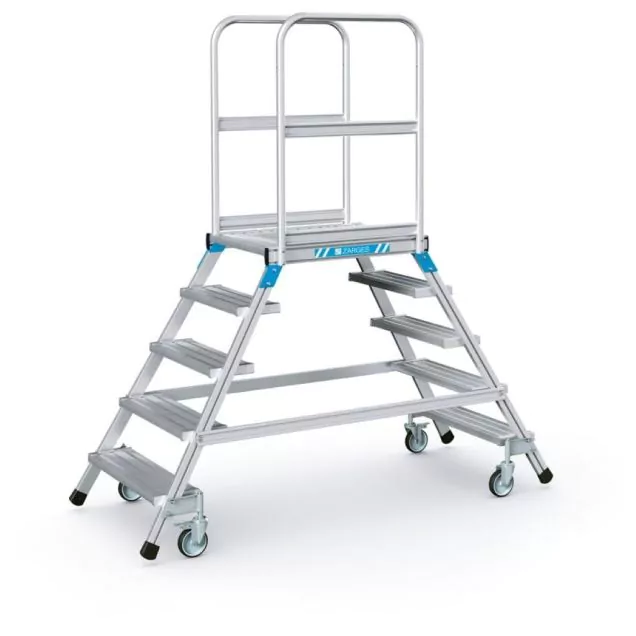 Fahrbare Plattformtreppe Zarges Aluminium Doppel 2x5 Stufen 1200 mm