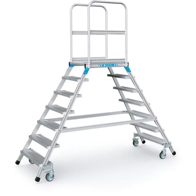 Fahrbare Plattformtreppe Zarges Aluminium doppelt 2x7 Stufen 1680 mm