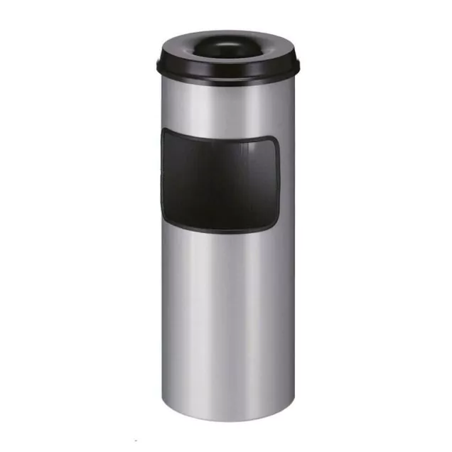 Aschenbechereimer mit Löschdeckel 30 Liter Aluminiumgrau-Schwarz