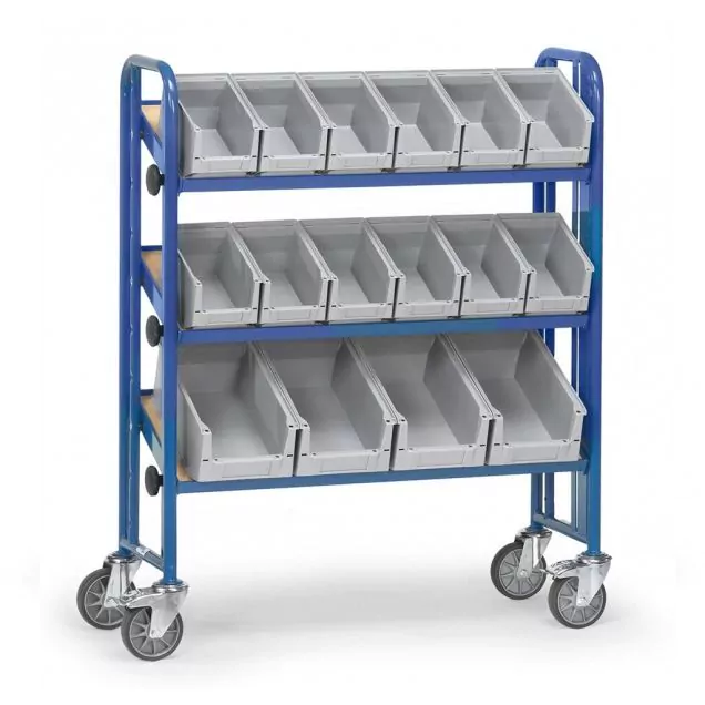 Behälterwagen 250 kg mit 3 Ebenen und 16 Lagerbehältern