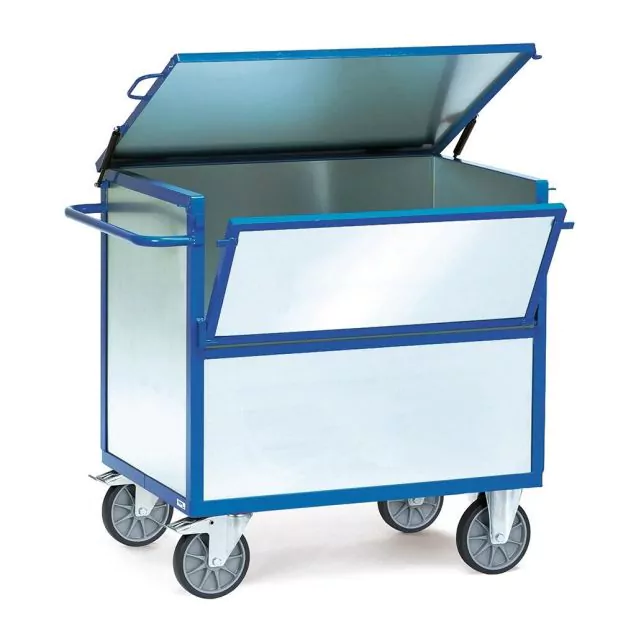 Plattformwagen 600 kg 1000x700 mit Wänden aus verzinktem Stahlblech und Deckel
