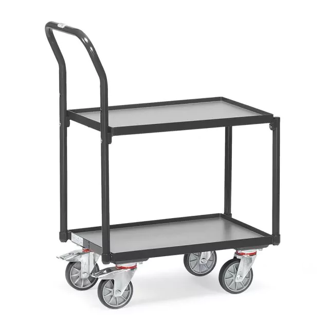 Eurobehälter Rollplatte 250 kg mit 2 Holzetagen und Schiebegriff 605x405 in Anthrazit