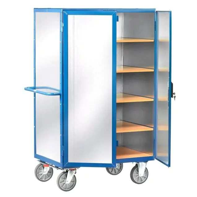 Schrankwagen 750 kg 1200x780 mit 5 Etagen, verzinktem Stahlblech und Drehstangenschloss