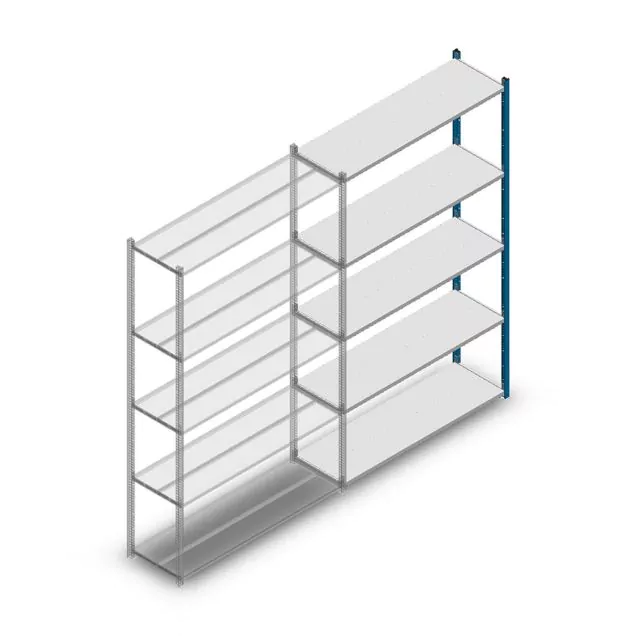 Fachbodenregal Medium Duty 2200x1300x400mm (hxbxt) 5 Ebenen blau Anbauregal