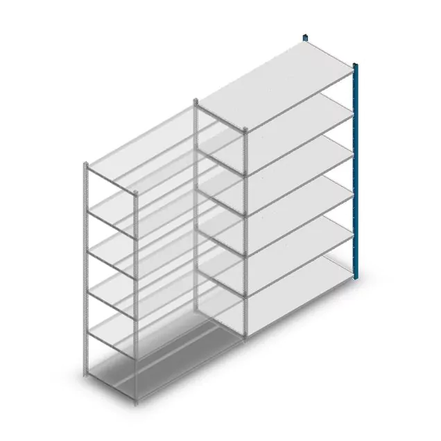 Fachbodenregal Medium Duty 2200x1300x600mm (hxbxt) 6 Ebenen blau Anbauregal