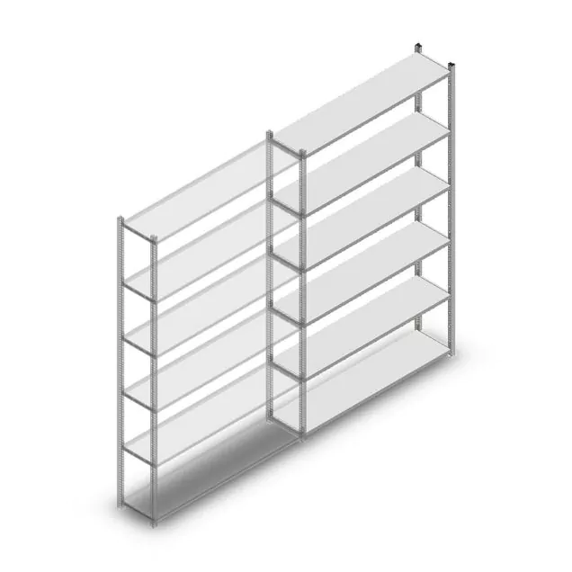 Fachbodenregal Mittelschwer 2200x1300x300mm (hxbxt) 6 Ebenen verzinkt Anbauregal