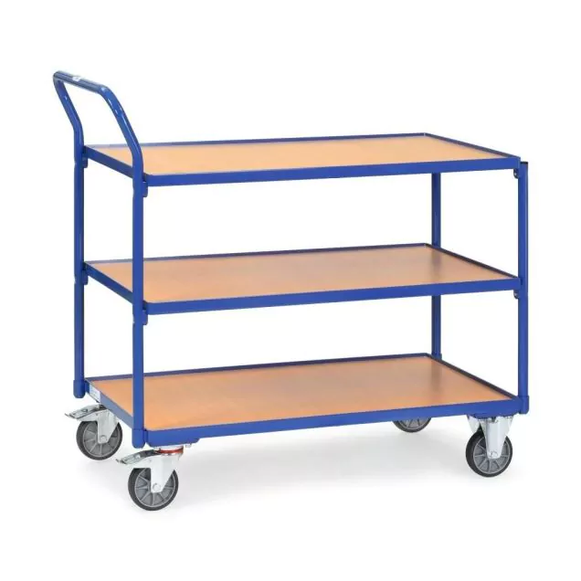 Leichter Tischwagen 300 kg mit 3 hölzernen Etagen und aufrechtem Schiebegriff 850x500