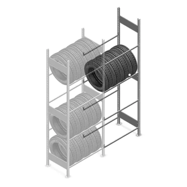 Heavy Duty Reifenregal 2500x1000x500 mm (hxbxt) 4 Ebenen Anbauregal