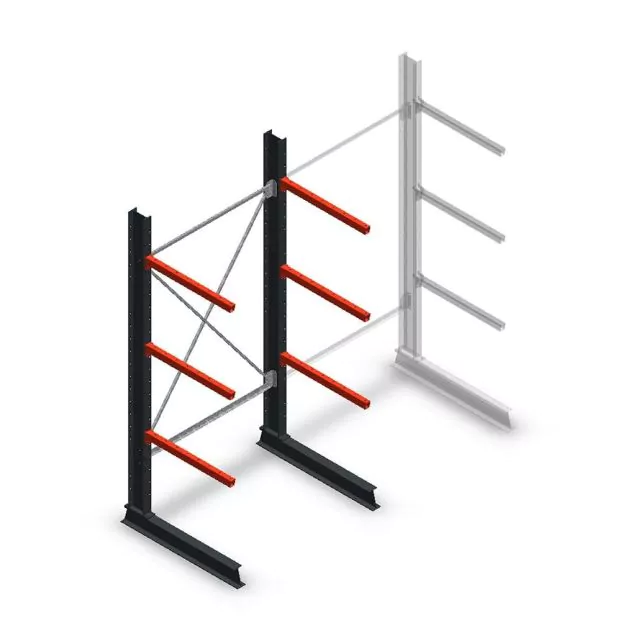 Mittleres Kragarmregal einseitig 2500x1250x800 mm (hxbxt) 3 Ebenen Anfangsregal