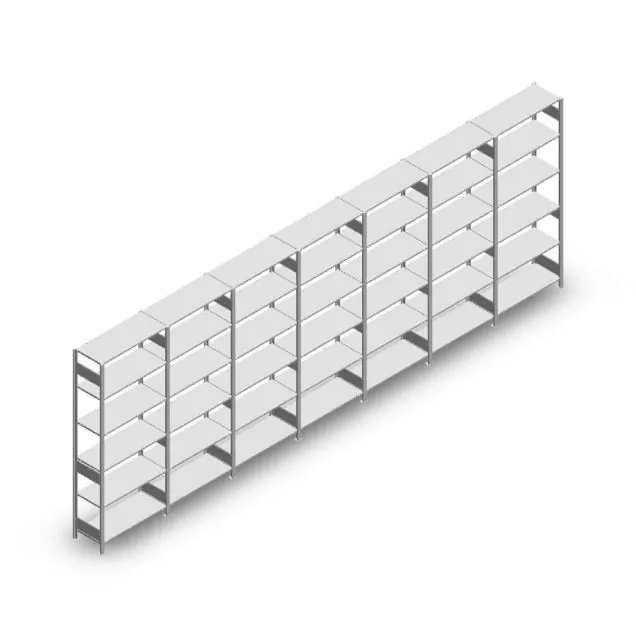 Vorteilsreihe Schwerlast-Fachbodenregal 2500x7000x400 mm (hxbxt) 6 Ebenen 150 kg