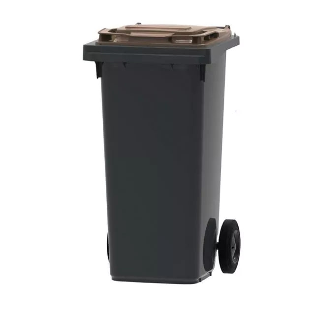 Abfallbehälter, mobiler Rollcontainer 120 Liter grau-braun