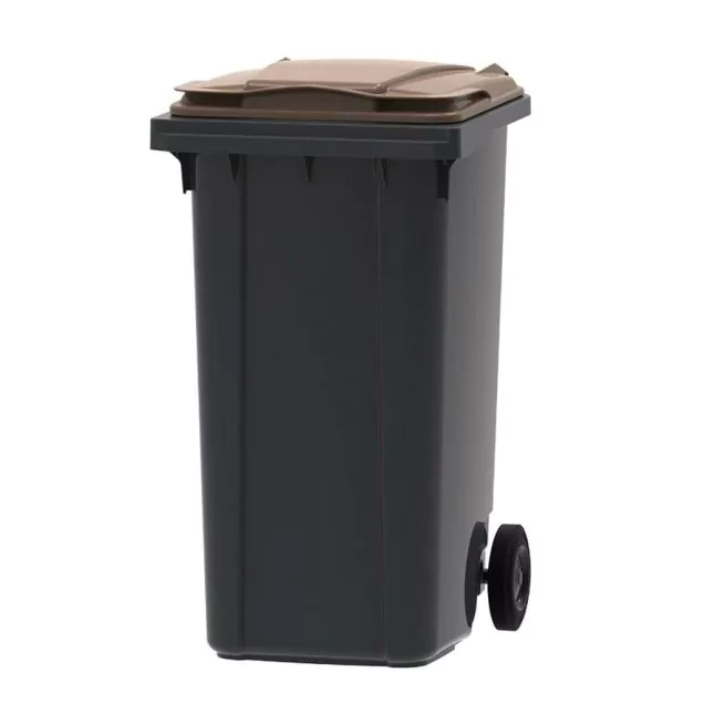 Abfallbehälter, mobiler Rollcontainer 240 Liter grau braun