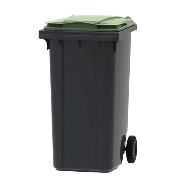 Abfallbehälter, mobiler Rollcontainer 240 Liter grau grün