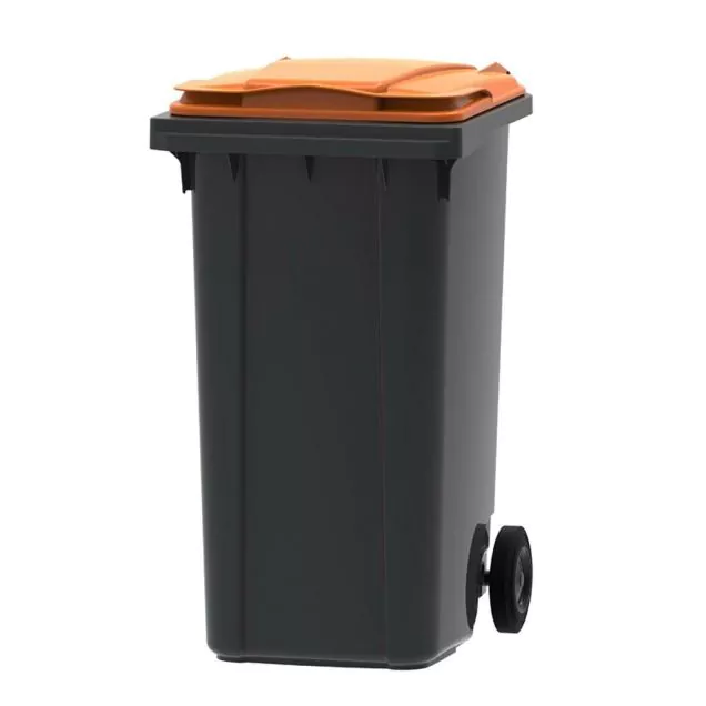 Abfallbehälter, mobiler Rollcontainer 240 Liter grau orange