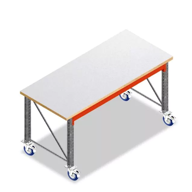 Mobile Werkbank, Arbeitstisch auf Rollen einlagig 1850x1000x940 mm (lxtxh) Rahmen nicht vormontiert