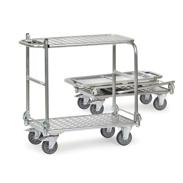 Klappbarer Aluminium-Tischwagen 200 kg mit 2 klappbaren Schiebegriffen und klappbarem Regalboden 720x450