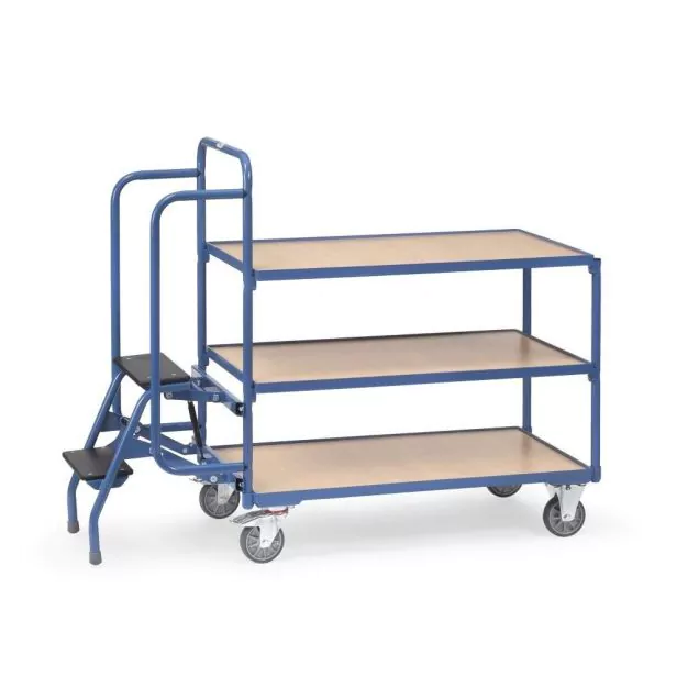 Kommissionierwagen mit 3 Ladeflächen und Leiter