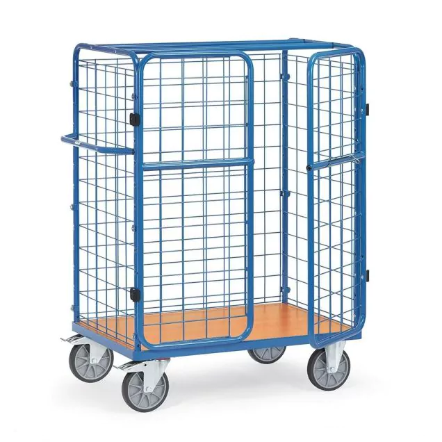 Paketwagen, Transportwagen 1200x800x1552 mm (lxbxh) 600 kg mit 3 Gitterwänden und Flügeltür