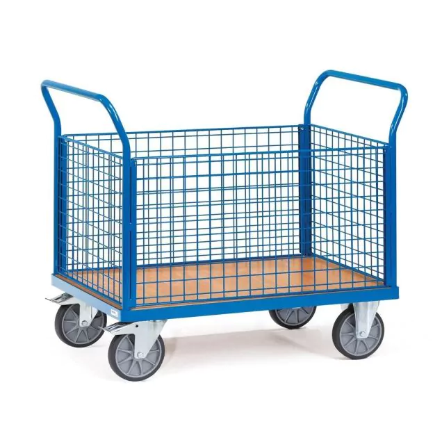 Tischwagen, Transportwagen 600 kg mit 4 Gitterwänden 1200x800