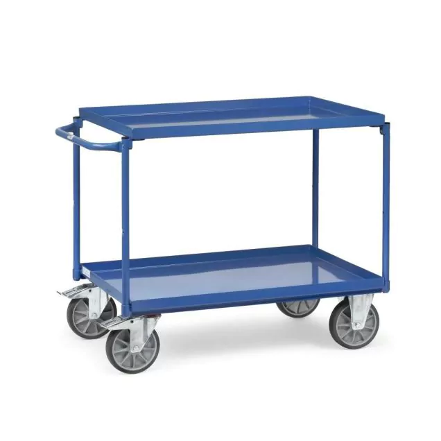 Stahl-Tischwagen 400 kg mit 2 Stahl-Etagen und horizontalem Schiebegriff 1000x700