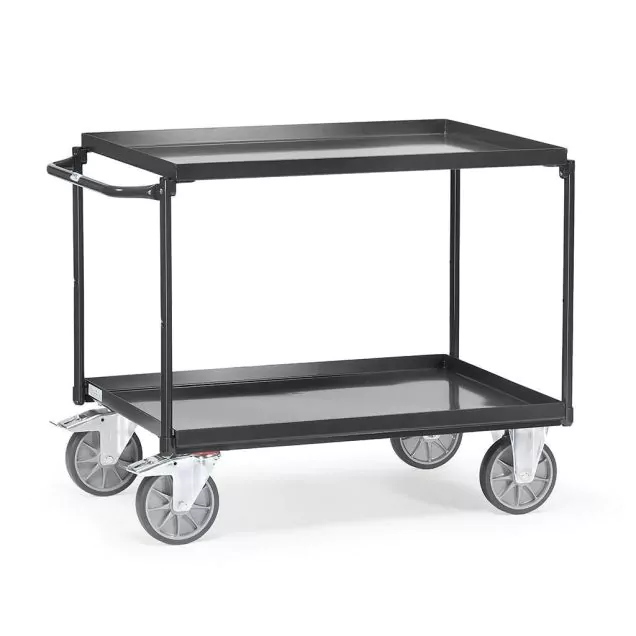 Stahltischwagen 400 kg mit 2 Stahlebenen und horizontalem Schiebegriff 1000x700 anthrazit