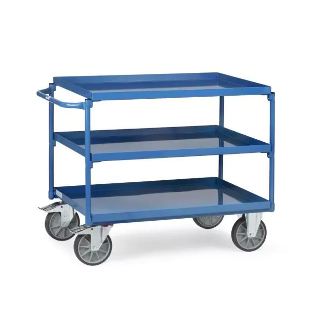 Stahltischwagen 400 kg mit 3 Stahlböden und horizontalem Schiebegriff 1000x700