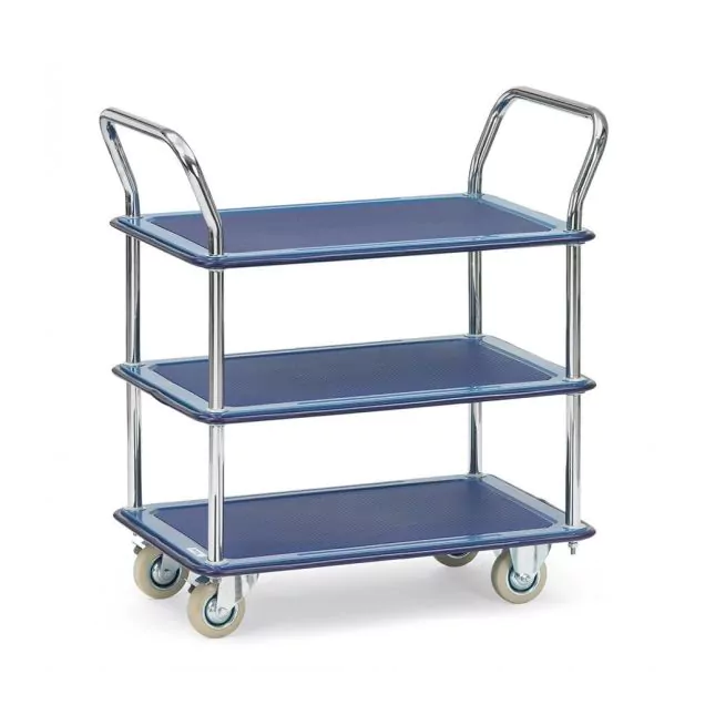 Tischwagen, Transportwagen 120 kg aus Stahl mit 3 Etagen und 2 Schiebegriffen 740x480