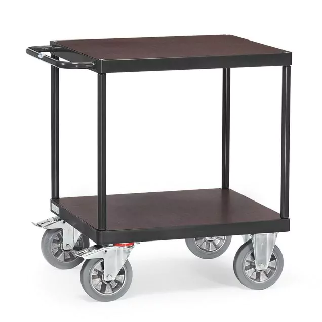 Tischwagen, Schwerlastwagen 1200 kg 700x700 mit 2 Holzetagen anthrazit