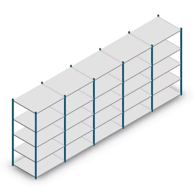 Vorteilsreihe Fachbodenregal Mittelstark 2000x5000x800 mm (hxbxt) 5 Ebenen blau
