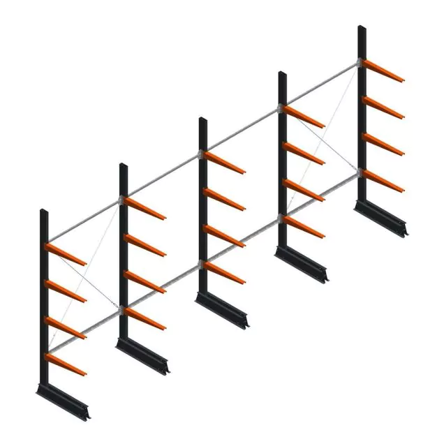 Vorteilsreihe leichtes Kragarmregal einseitig 2500x5100x600 mm (hxbxt) 4 Ebenen