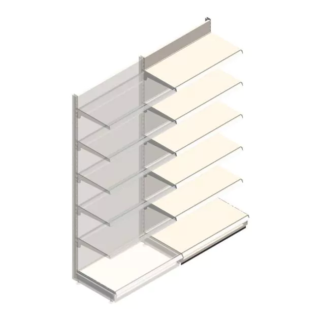 Wandregal Tego 2400x1000x570 mm (hxbxt) 6 Ebenen RAL9001 Anbauregal