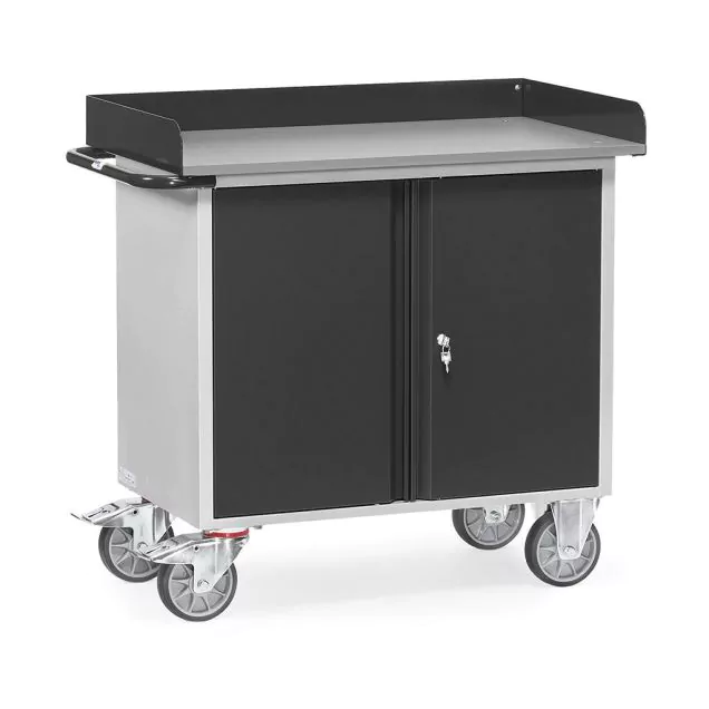 Werkstattwagen aus Stahlblech 400 kg mit Doppeltüren und hochstehender Kante 985x590 mm (lxb) anthrazit