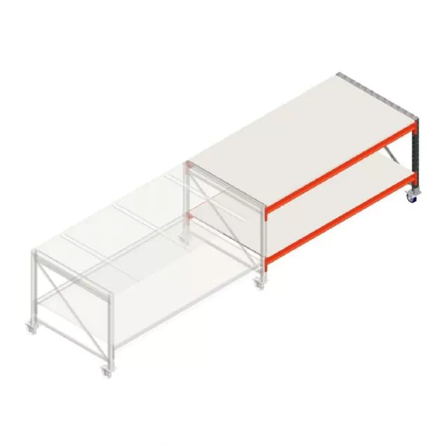 Mobile Werkbank Weitspannregal doppelstöckig auf Rollen Anbauregal 1905x1000x930 mm (lxtxh) Rahmen vormontiert