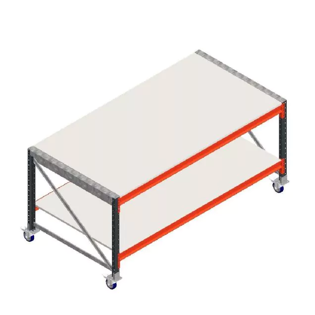 Mobile Werkbank Weitspannregal doppellagig auf Rädern Anfangsregal 1965x1000x930 mm (lxtxh) Rahmen vormontiert