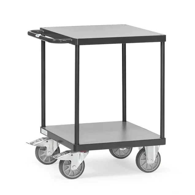 Schwerer Tischwagen 500 kg mit 2 Holz-Etagen 600x600 anthrazit