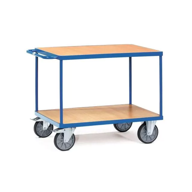 Schwerer Tischwagen 600 kg mit 2 Holz-Etagen 1200x800 mm 2 Etagen