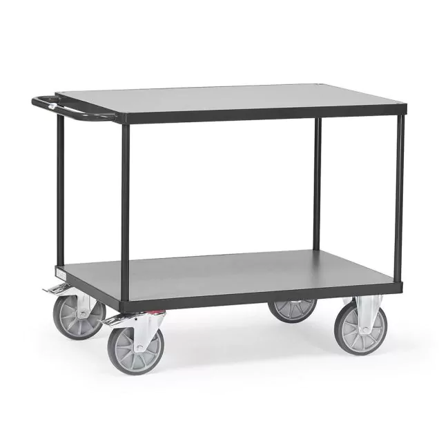 Schwerer Tischwagen 600 kg mit 2 Holzetagen 1200x800 anthrazit